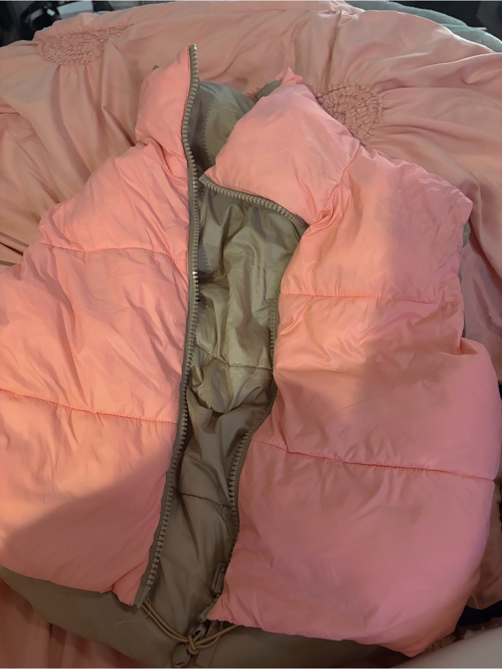 Stylish Pink Puffer Vest with Grey Lining reversible